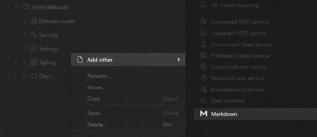 Add Markdown document via Add other menu